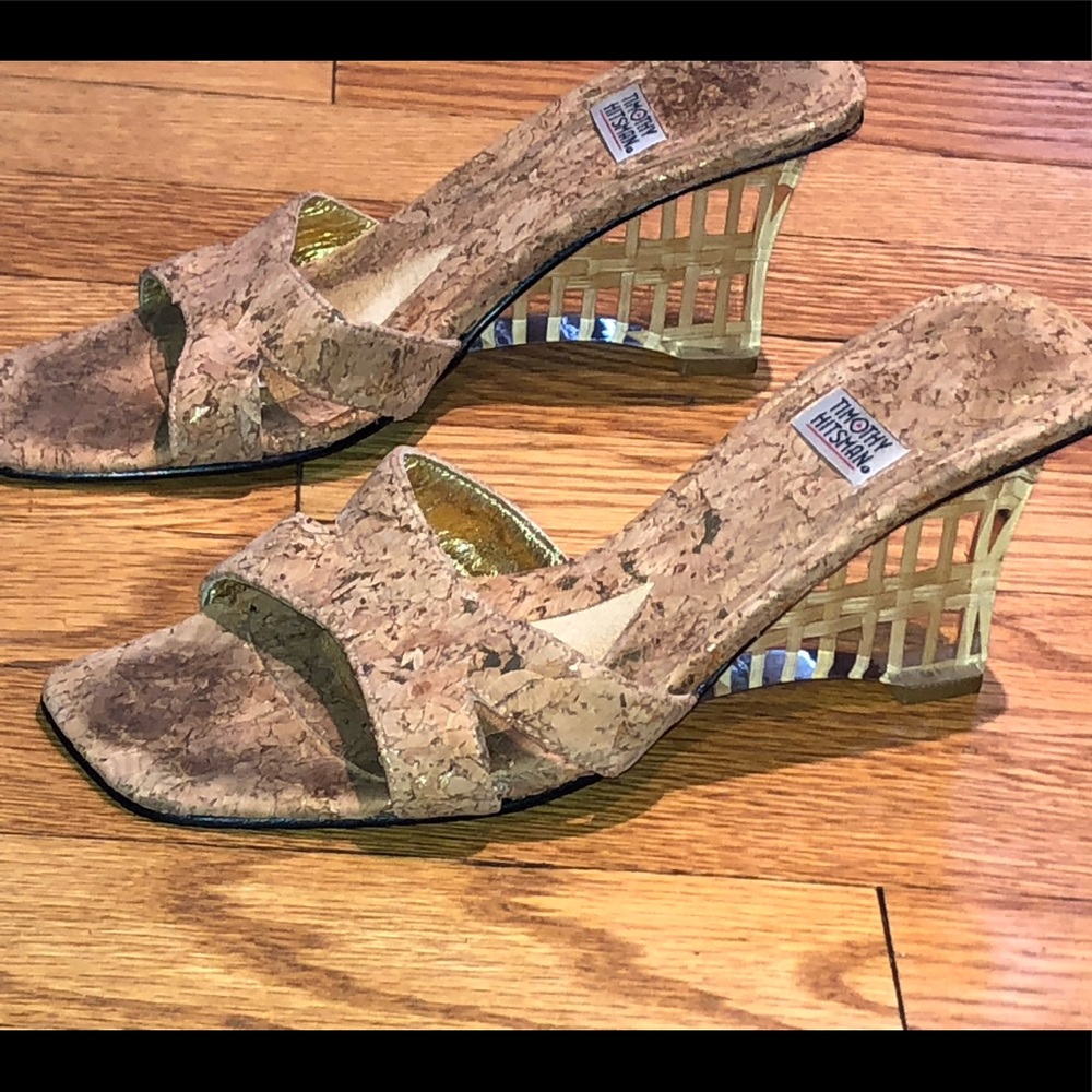 Timothy Hitsman Lucite Wedge cork Sandals sz 5.5